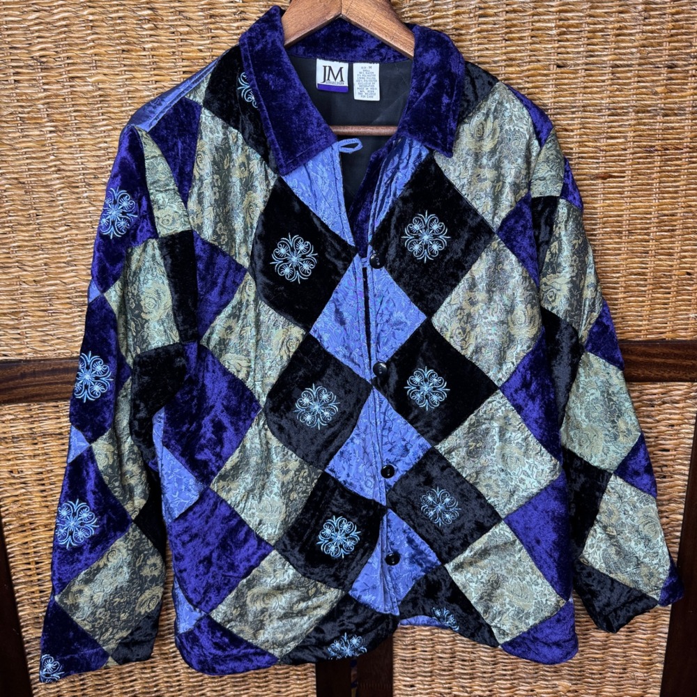 Vintage Velvet Patchwork Quilted Jacket Medium Whimsigoth Witch 90's